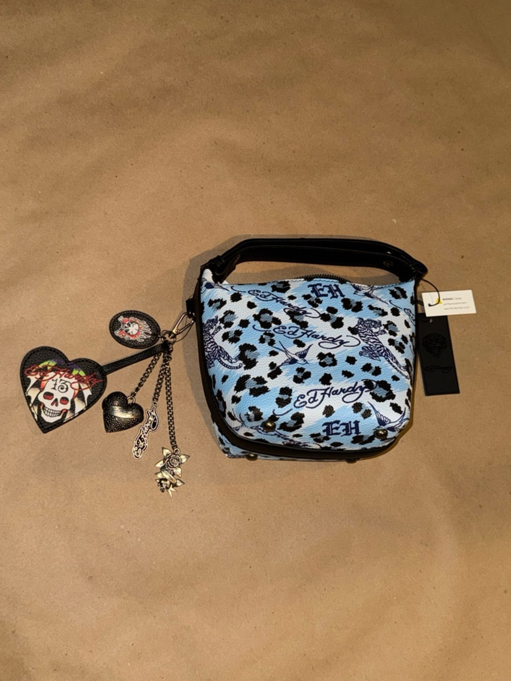 Ed Hardy Womens HandBag light Blue, Rhinestones, NWT Y2K Preppy It Girl Trendy